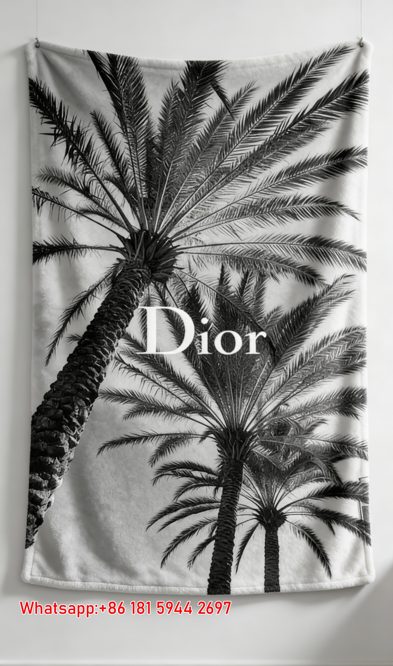 Dior Palm Tree Monochrome Flannel Blanket Throw Sofa Decor D119